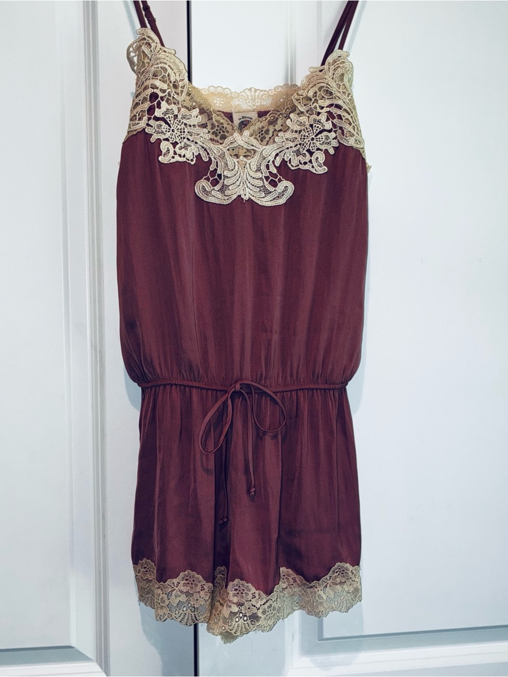 In Bloom by Jonquall Plum Cami Romper Cream Lace Size S